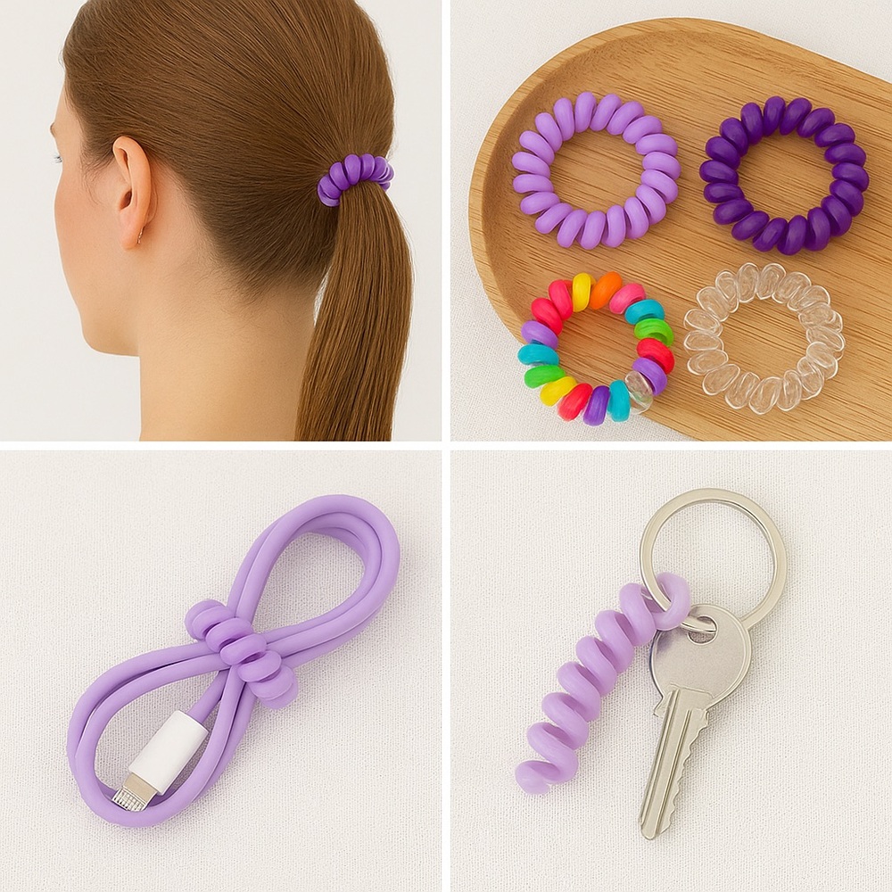 100 Multi-Purpose Spiral Hair Ties – For Hair, Cords, Keys & More!